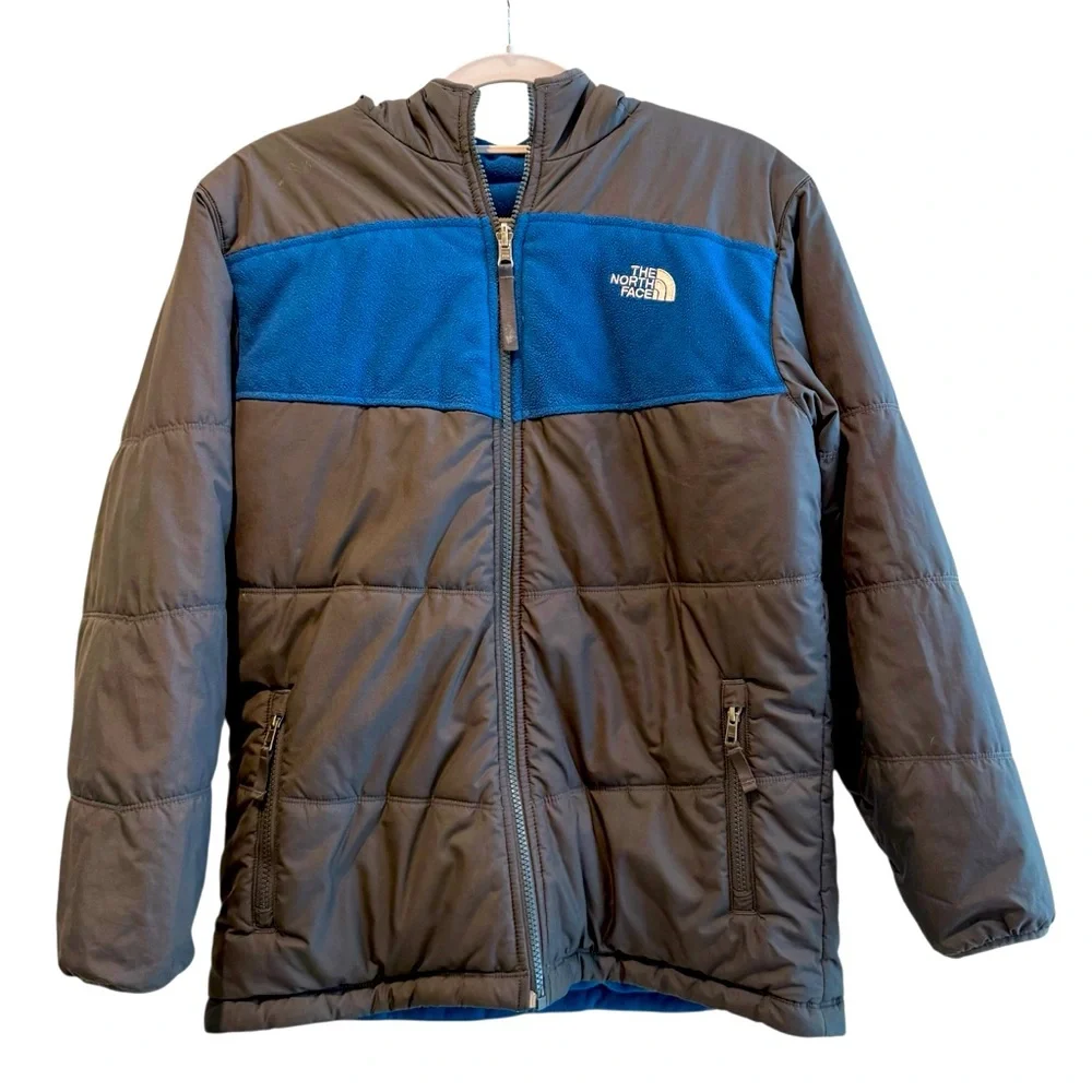 The North Face Full Zip Reversible Jacket Blue Grey‎ Boys Size Large 14/16 FLAW